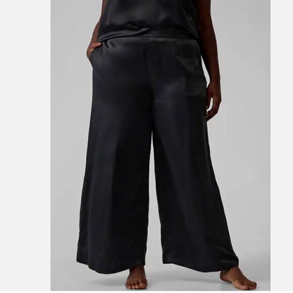 ATHLETA Calm Cool Pant Black SOFT Satin Wide Leg Elastic Waist Lounge Pant RT$99 - Picture 5 of 8